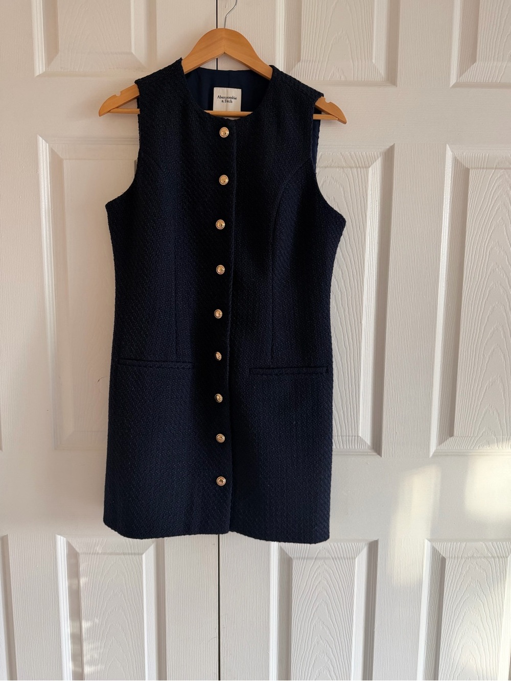 Abercrombie & Fitch Navy Sleeveless Button-Down Shift Dress